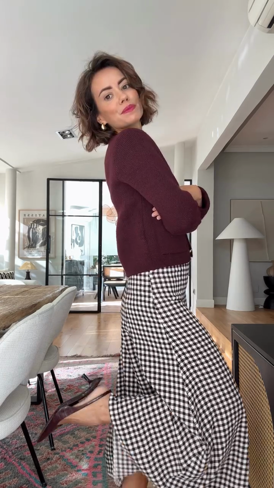 Black and White Gingham Dress with Cardigan