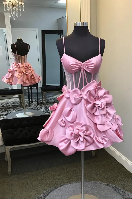 Straps Corset Short Cocktail Dress with Rosette