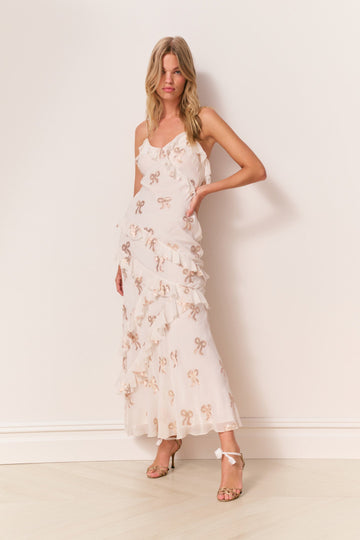 Printed ruffled maxi skirt