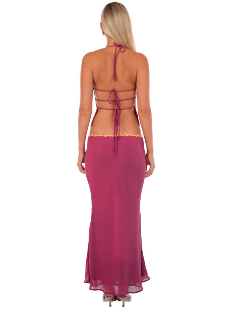 Magenta halterneck two-piece set