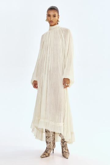 Cream Pleated Maxi Skirt