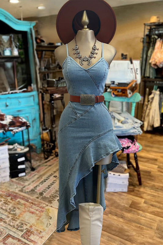 Western Bohemian Ethnic Suspender Denim Dress