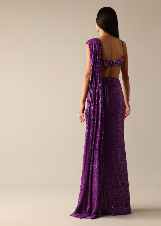 Purple Sequined Saree Suit