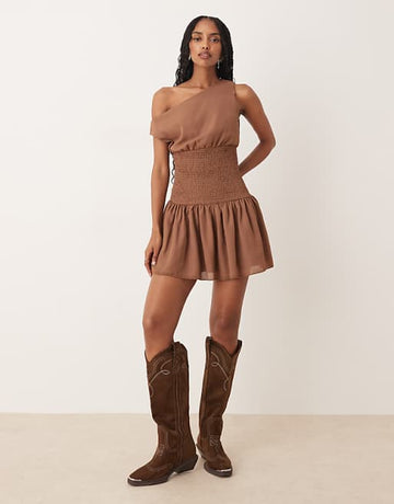 Brown One - Shoulder Mini Dress