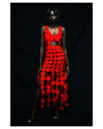 Red circular hollow long skirt