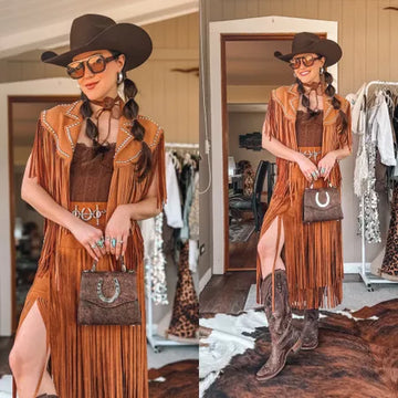 Rhinestone Rodeo Fringe Set – Cognac Brown