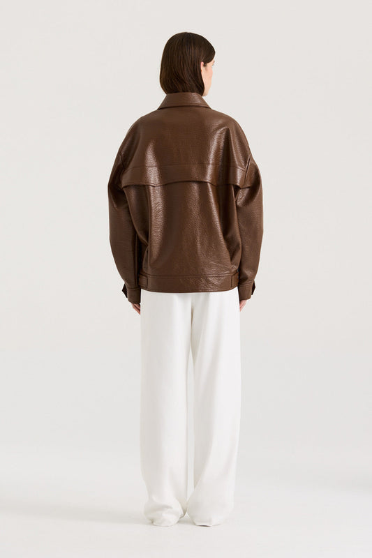 Textured Leather Oversized Jacket