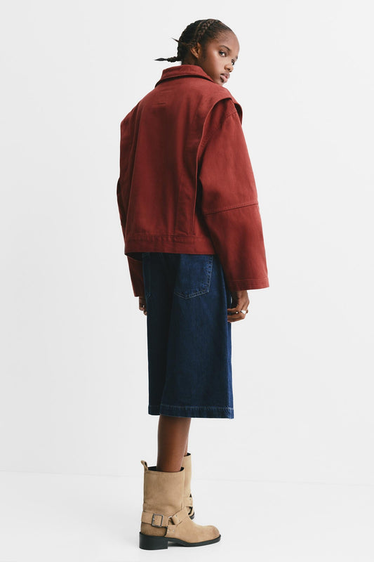 Burgundy High - Neck Cropped Jacket