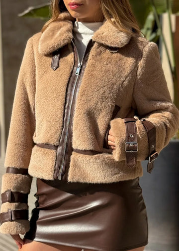Brown Furry Cropped Jacket