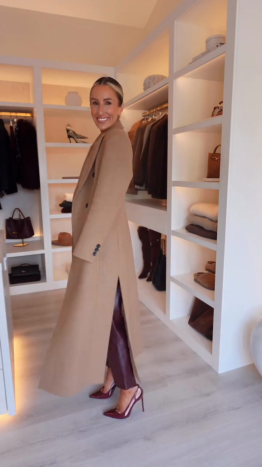 Camel double-breasted long coat