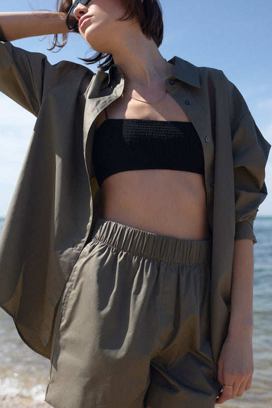 Olive Green Oversized Shirt & Shorts Co - ord Set