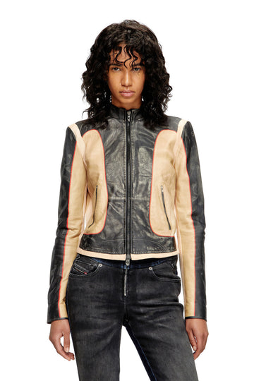 Color-block leather jacket