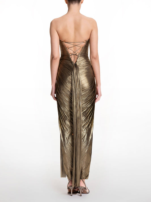 Gold off-the-shoulder dress