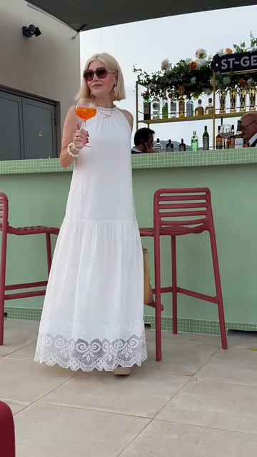 White Halter Neck Lace - Trimmed Maxi Dress