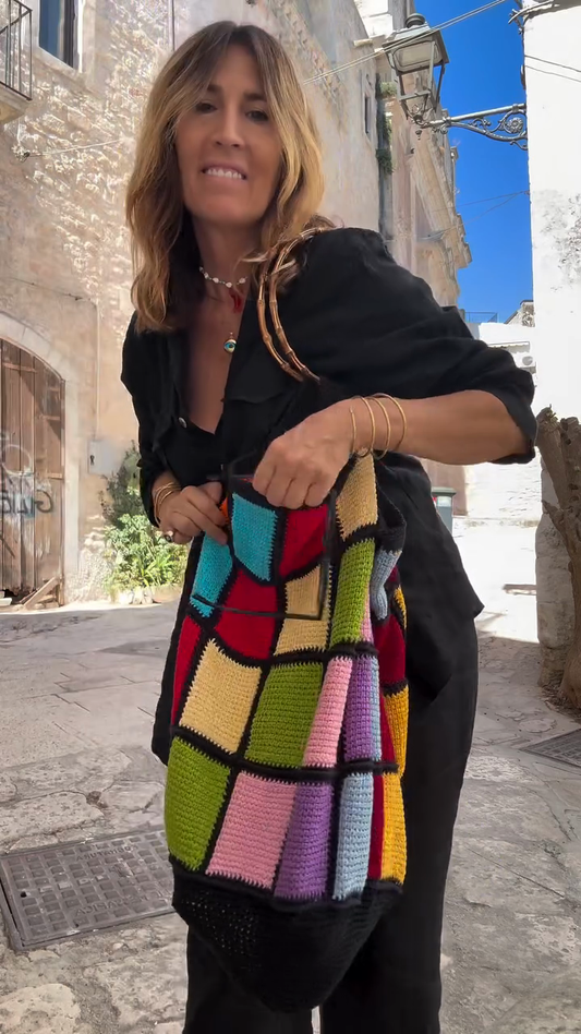 Multicolored Crochet Patchwork Tote Bag