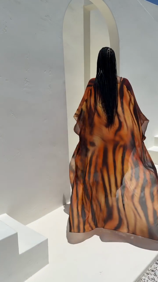Tiger - Print Kaftan Maxi Dress