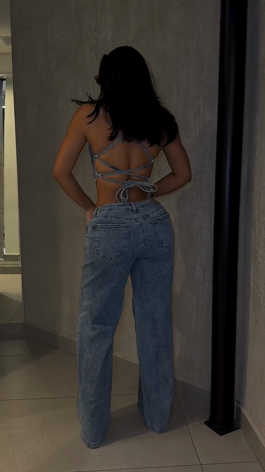 Embellished Denim Two Piece Set