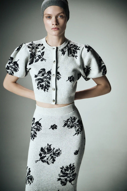 Floral print knit two-piece set