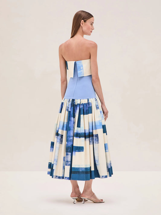 Strapless Midi Dress with Geometric Print