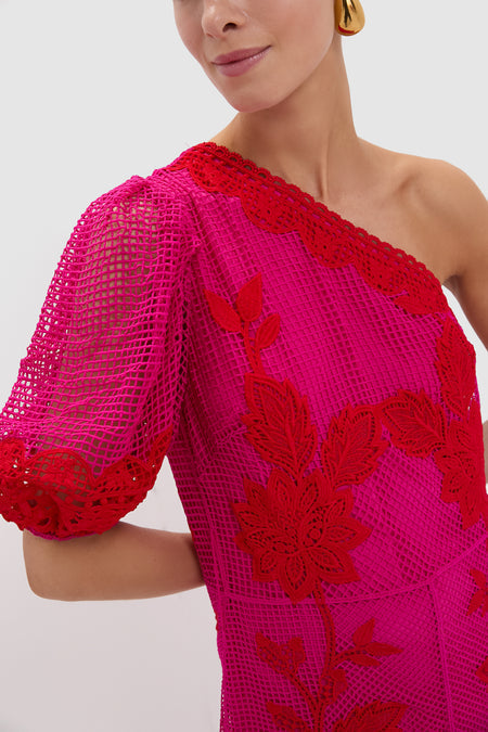 Red Bicolor One Shoulder Maxi Dress