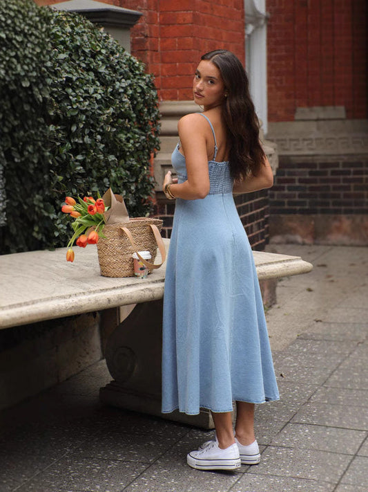 Sleeveless Suspender Slim Denim Dress