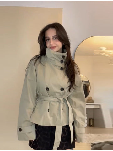Light khaki lace-up trench coat