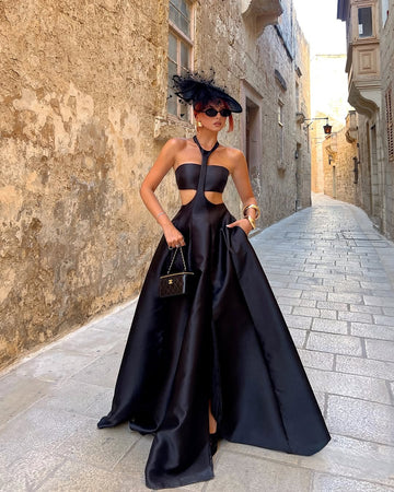 Black Halter Neck Cut - Out Maxi Dress