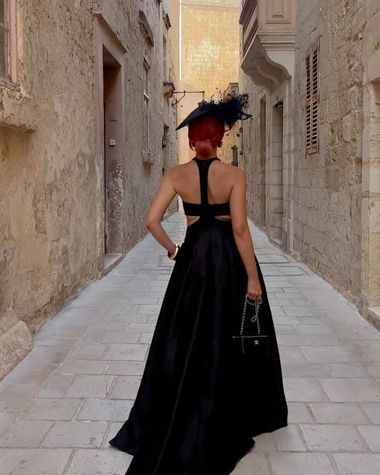 Black Halter Neck Cut - Out Maxi Dress