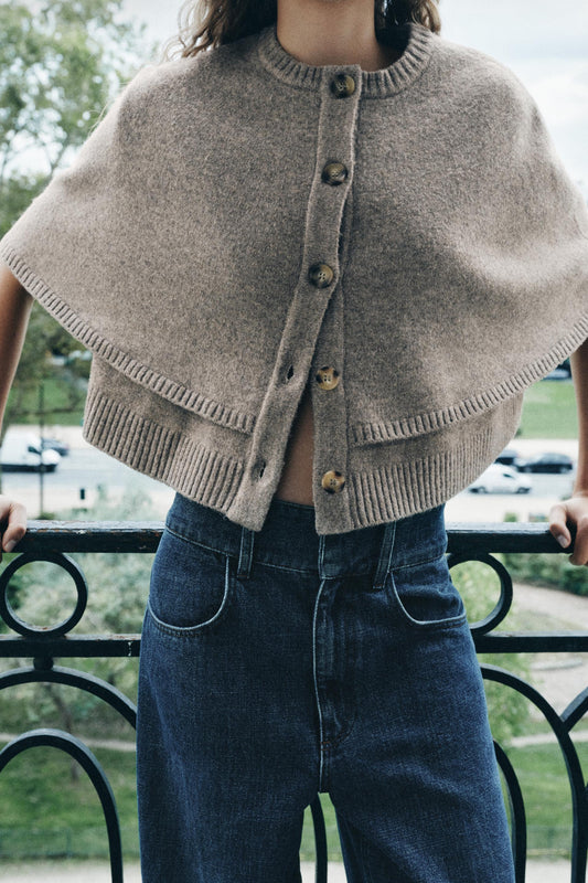 Button-down cape cardigan