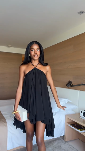 Black Halter Neck Chiffon Swing Dress