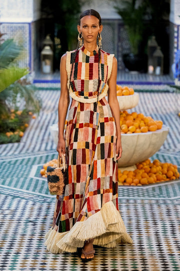 Multi-Color Patchwork Fringe Maxi Dress