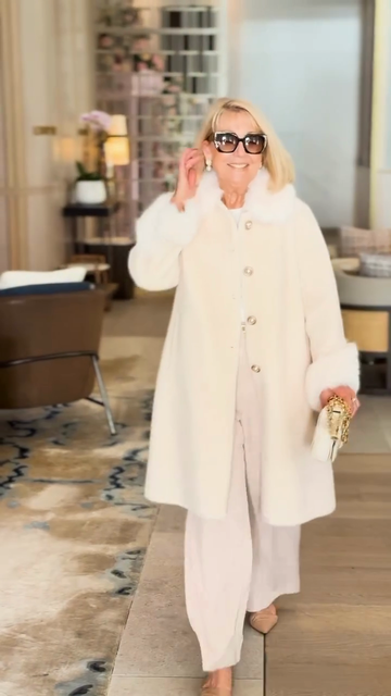 Ivory Coat with Fur Collar and Cuffs