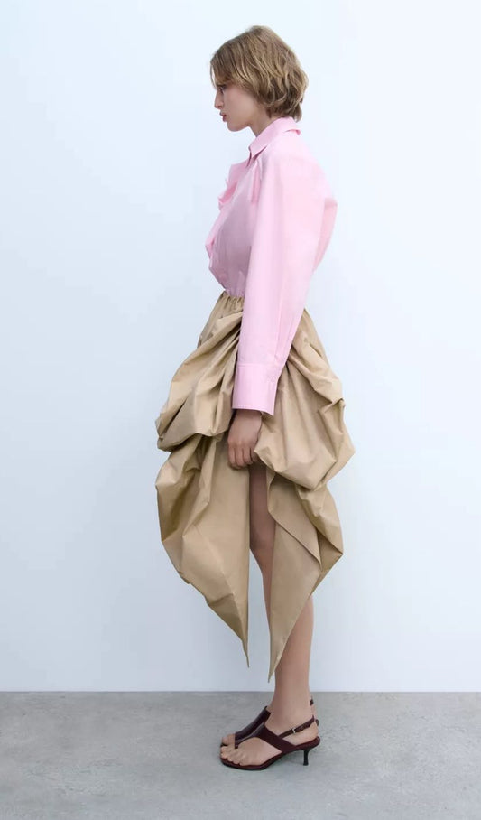 Beige Asymmetric Ruffled Miniskirt