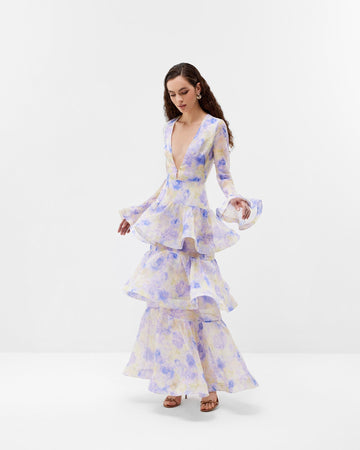 Long - Sleeve Tie - Dye Maxi Dress
