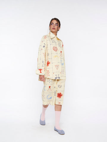 Printed Button - Up Shirt & Shorts Pajama Set