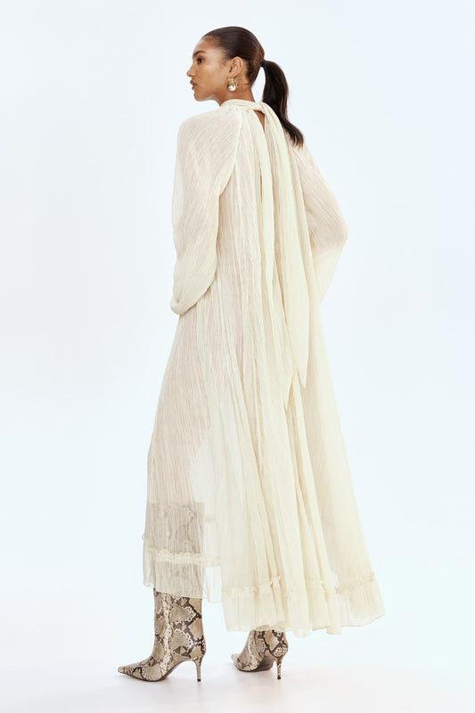 Cream Pleated Maxi Skirt