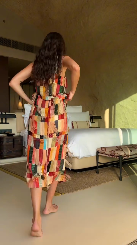 Colorful patchwork tassel maxi skirt