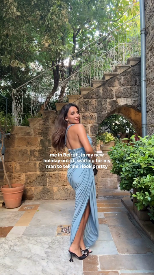 Light Blue One - Shoulder Ruched Gown