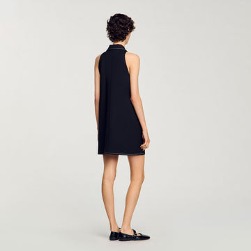Black Sleeveless Collared Mini Dress