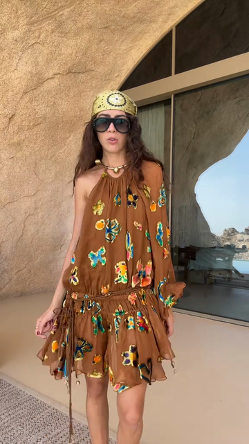 Embroidered asymmetric mini dress