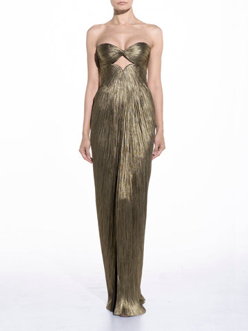 Gold off-the-shoulder dress