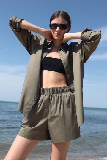Olive Green Oversized Shirt & Shorts Co - ord Set