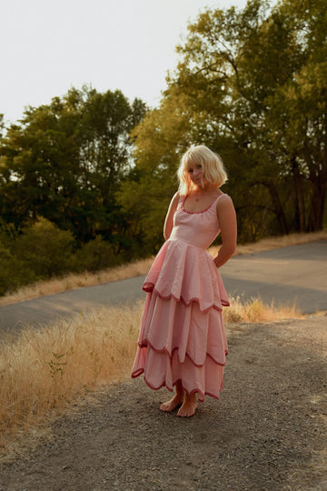 Pink Tiered Midi Dress