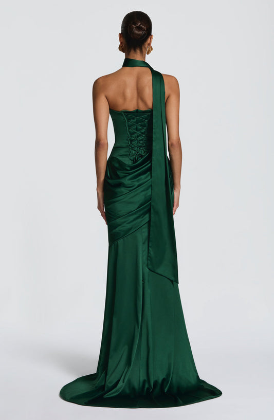 Green satin dress