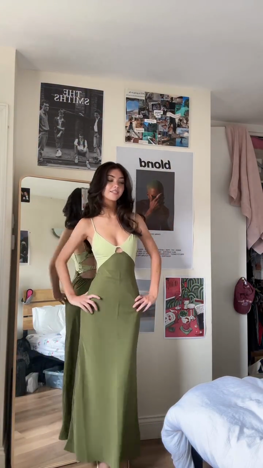 Two - Tone Green Cutout Maxi Dress