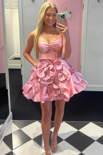 Straps Corset Short Cocktail Dress with Rosette