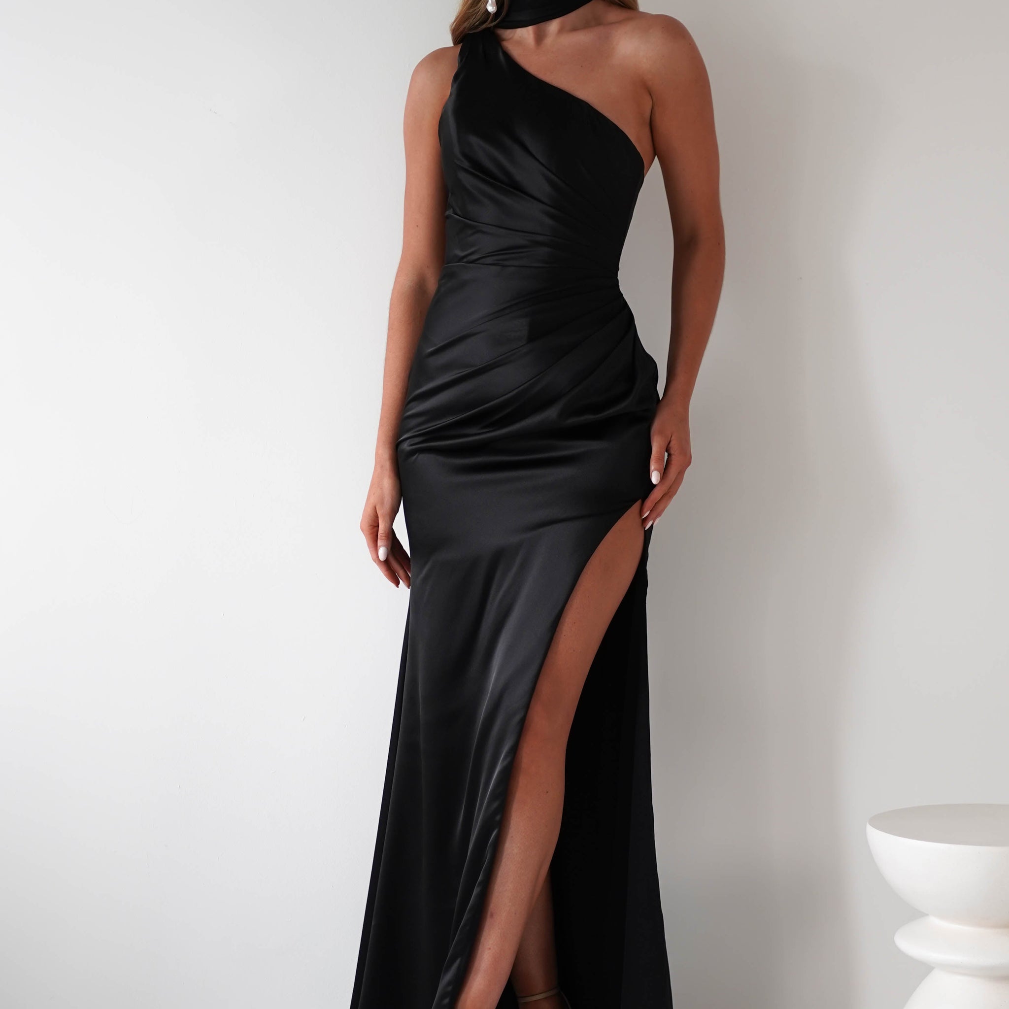Aletta Soft Satin Maxi Gown | Black