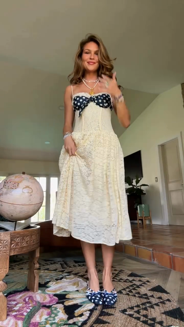 Polka Dot Bow - Accent Lace Midi Dress