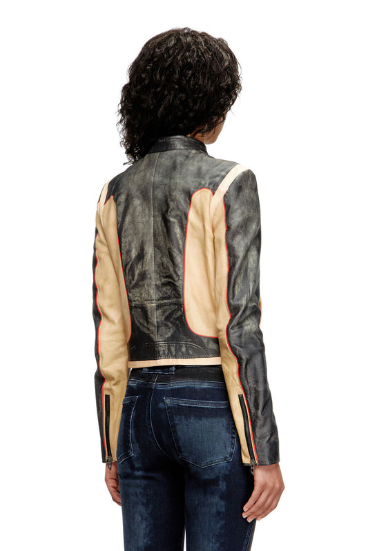 Color-block leather jacket