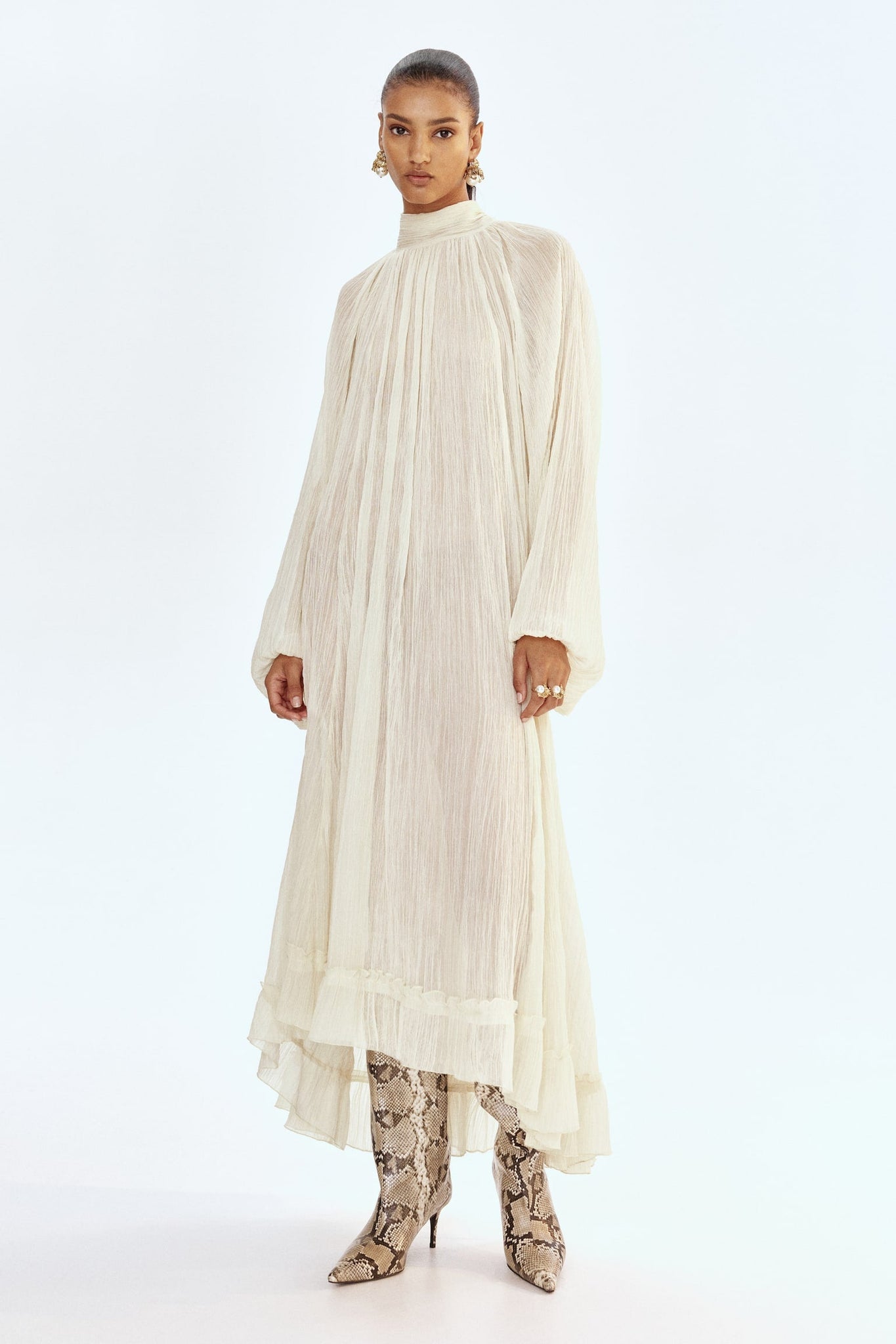 Cream Pleated Maxi Skirt